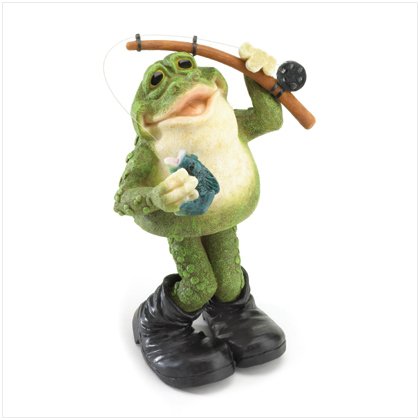 37008 Frog with Fishing Pole Bobble Figurine