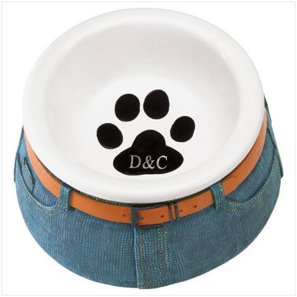 37082 Blue Jean Ceramic Pet Bowl