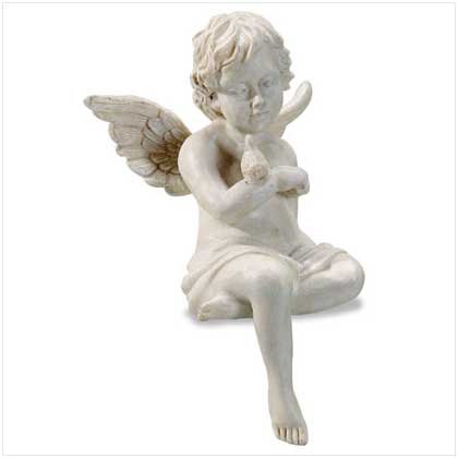 30114 Alabastrite Sitting Cherub With Bird