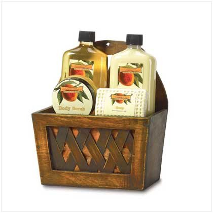 38052 Peach Bath Set in Wooden Basket