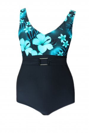 New Tahiti Turquoise Belted Swimwear - Plus Size Swimsuit - One Piece