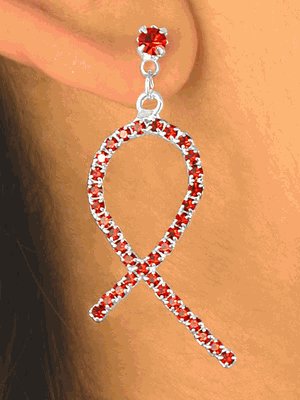 AIDS Awareness Ribbon Pierced Earrings with Red Austrian Crystals