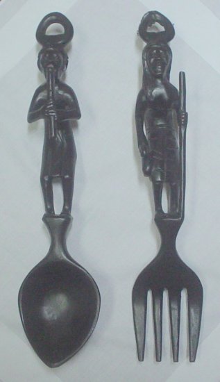 RARE BATIKULING WOOD CARVING | SPOON & FORK