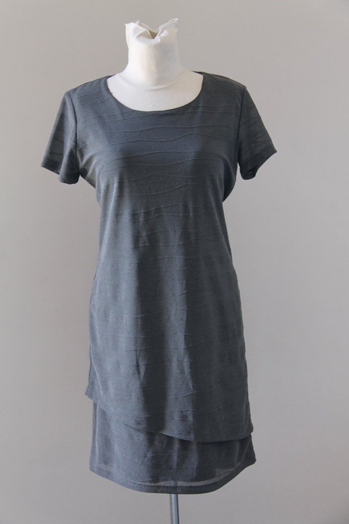 ANIMA Gray Elegant Short Sleeves Dress Robe Kleid size S