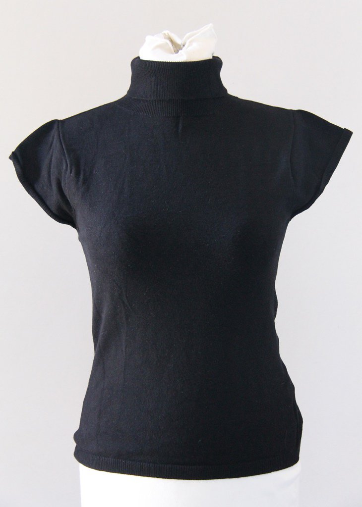 HONIGMAN Short Sleeves Black Turtleneck Blouse Top Chemise Camicetta Sz 2