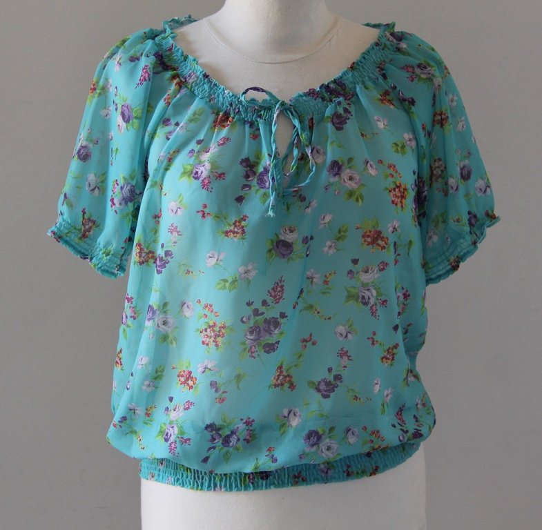 EAST T.village Boho Floral Turquoise Shirt Blouse Top Chemise Camicetta Sz 2