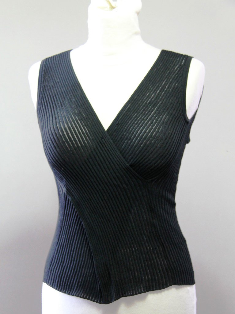 CASSIDI Sleeveless Black Knitwear V-neck Envelope Shirt Canotta tank top Sz 2