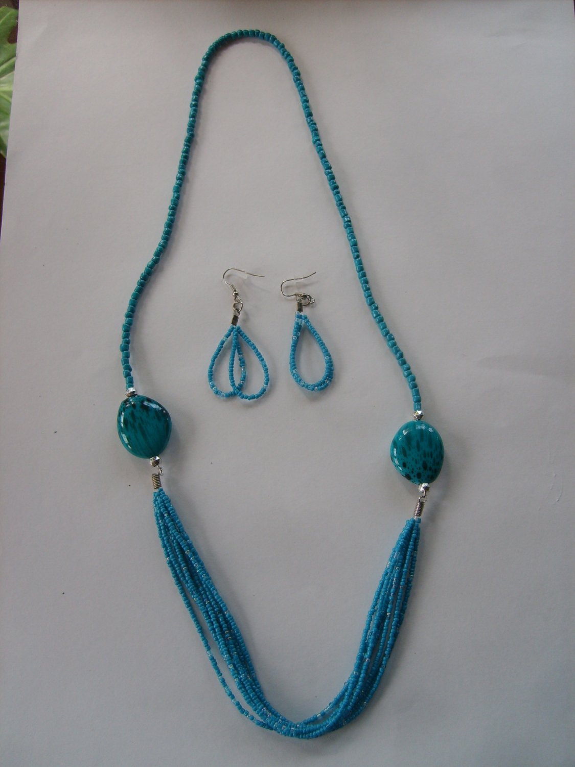 Ocean Blue assorted Beads Necklace and Matching Earrings Set