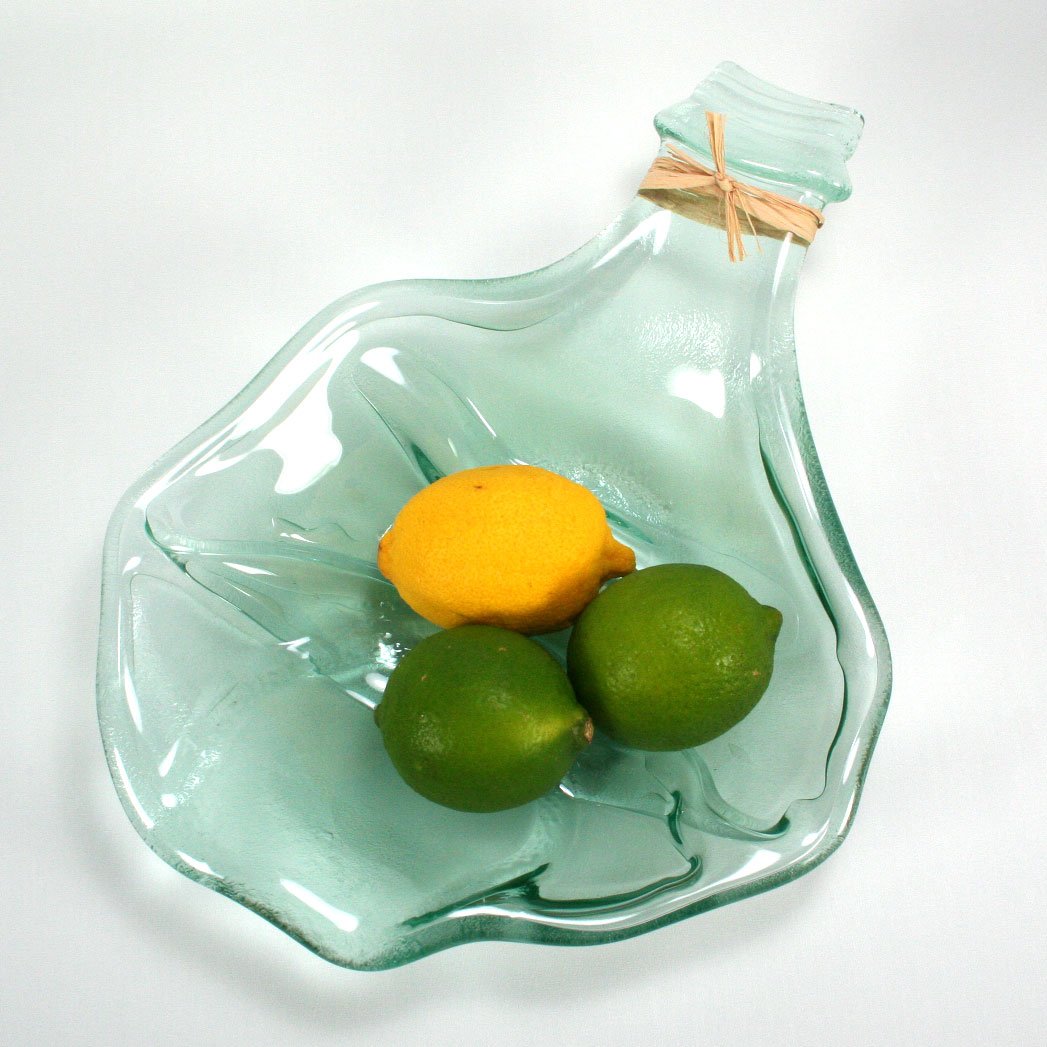 Upcycled Large Light Green Wine Bottle Serving Bowl