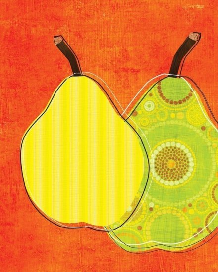 Green Pears on Orange Background