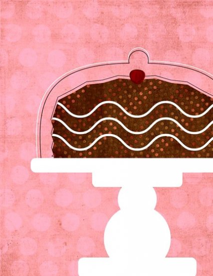 .Cake in cake stand with chocolate frosting 8x10 matted