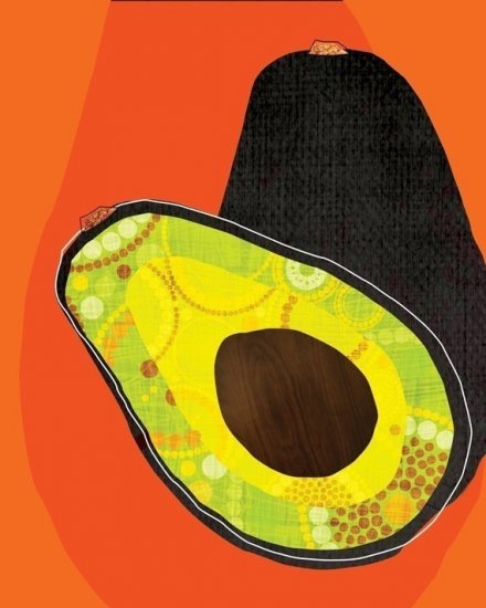 Avocado on orange background 8x10 kitchen art print