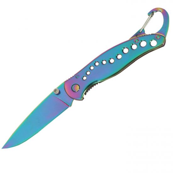 RAINBOW FOLDING POCKET KNIFE WITH CARABINER