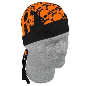 ZAN FLYDANNA HEAD WRAP/DOO RAG/SKULLCAP ORANGE SKULLS