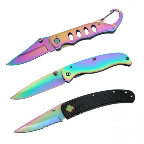 3-PIECE RAINBOW FOLDING POCKET KNIFE KIT