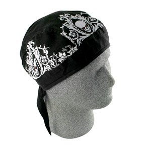 ZAN ROAD HOG BIKER HEAD WRAP/DOO RAG "FILIGREE SKULL"