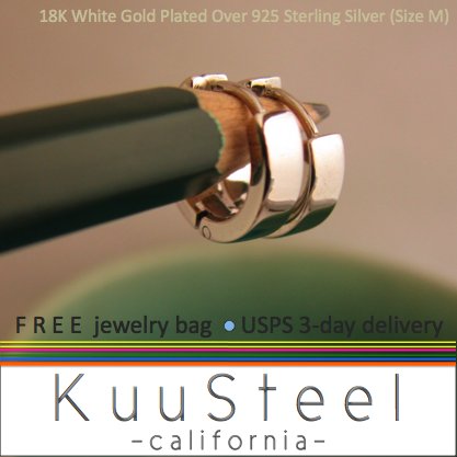 Sterling Silver Hoop Earrings-18K White Gold Plated-Mens Earrings Hoop-Medium (#E150SW)
