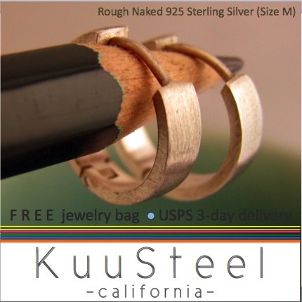 Sterling Silver Hoop Earrings-Rough Matte Silver-Mens Earrings Hoop-Medium (#E150MN)