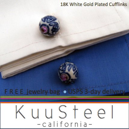 Sterling Silver Jewelry Oriental Blue with Amethyst Cufflinks â For Men Women Groomsmen (#732)