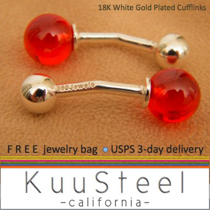 Men's cufflinks, red glass sphere cufflinks, sterling silver cufflinks, 735A