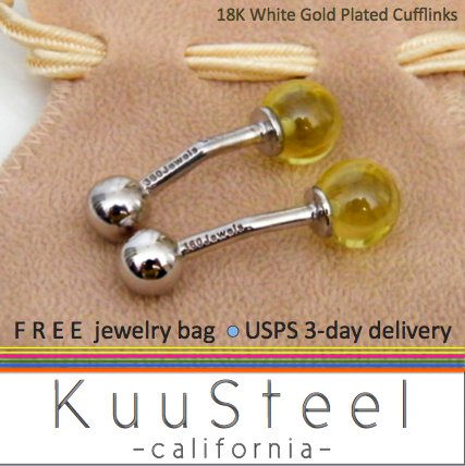 Men's cufflinks, light green glass sphere, sterling silver cufflinks, 735B