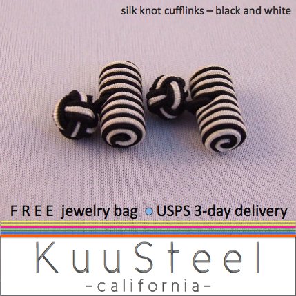 Celtic Silk Knot Cufflinks Black & White â For Men Women Groomsmen (#721D)