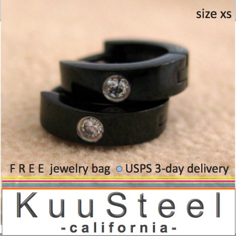 Mens Diamond Earrings XS Hoop Black Huggie - Cartilage Earrings For Men â Extra Small (#101B)