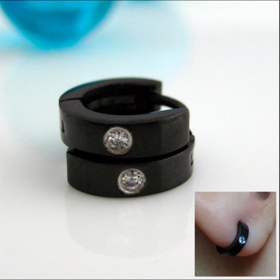 Mens diamond earrings, XS hoop huggie black, cartilage earrings for men EC101B
