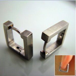 Mens Earrings Silver Hoop Huggie - Square Earrings For Men – Square (#210)