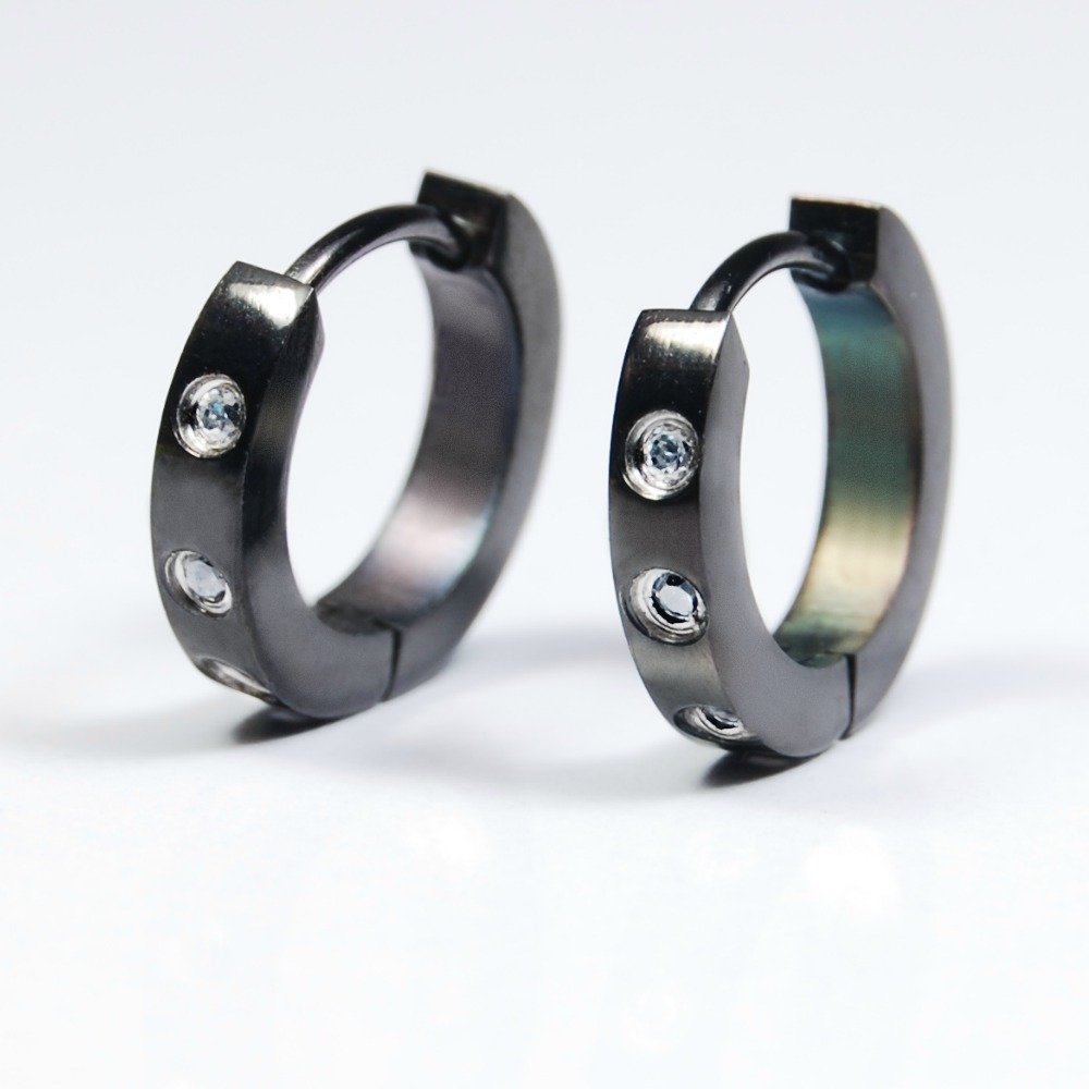 Diamond earrings for men, black huggie hoop earrings, male earrings, EC132