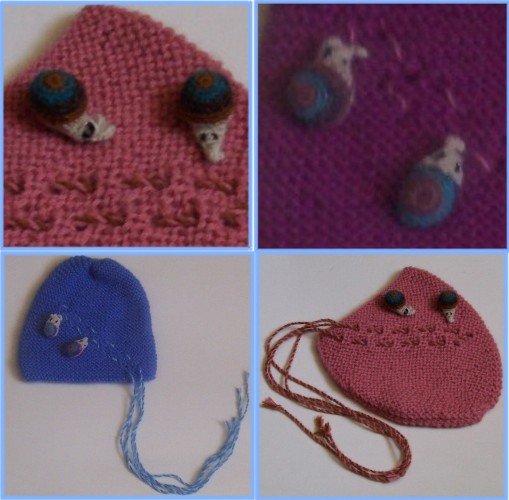 Lot of 10 baby hat adorned with little snails