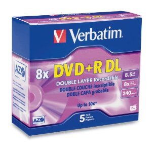 Verbatim 8.5 GB 8x-10x Double Layer Recordable Disc DVD+R DL 5-Disc Slim Case