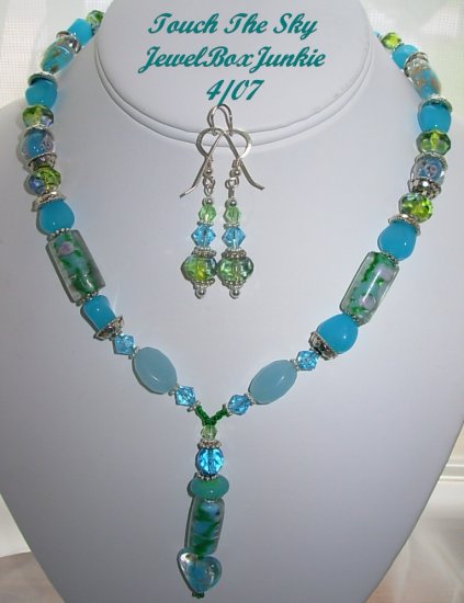 Amazonite Czech Glass Lampwork SS 925 Bali Necklace SET