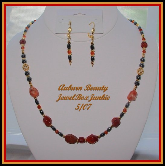 Carnelian Hematite 14 kt Vermeil Necklace Earring SET