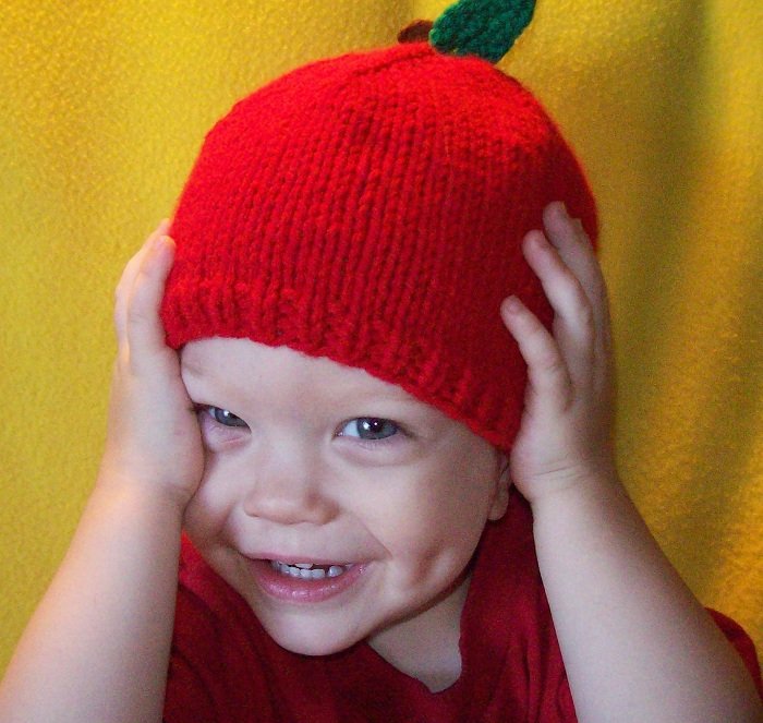 Infant, baby size Apple Fruit Hat, Hand knit - Free USA Shipping!