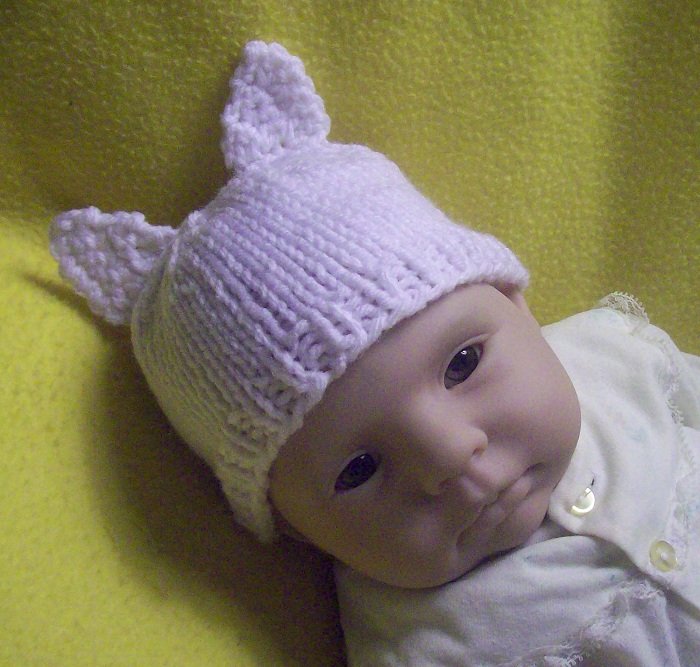 Newborn, reborn, American Girl size Cat Hat, Hand Knit - Free USA Shipping