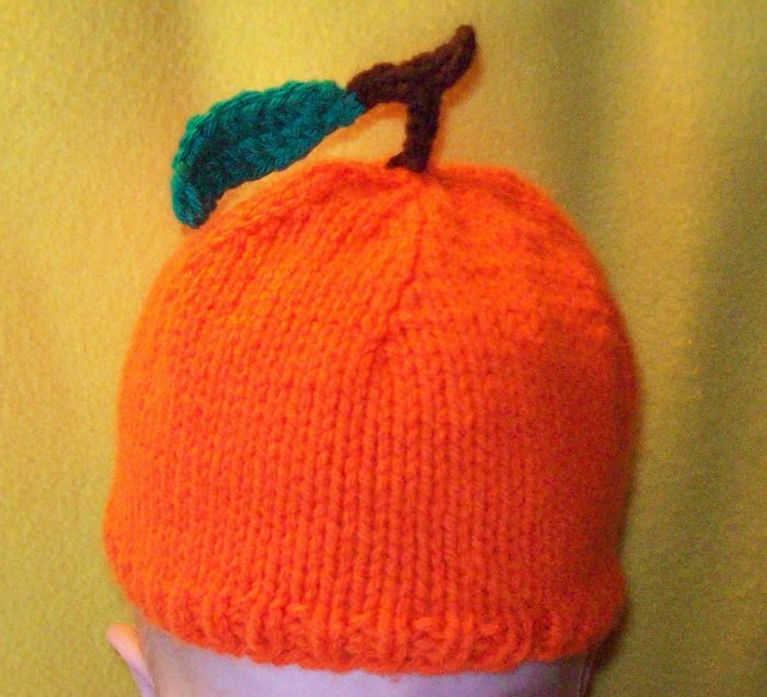 Newborn, reborn, American Girl size Orange Fruit Hat, Hand Knit - Free USA Shipping