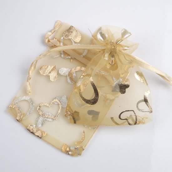 100pcs 7 x 9cm Yellow Heart Organza Bag Jewelry gift Bag Wedding Accessory Pouch