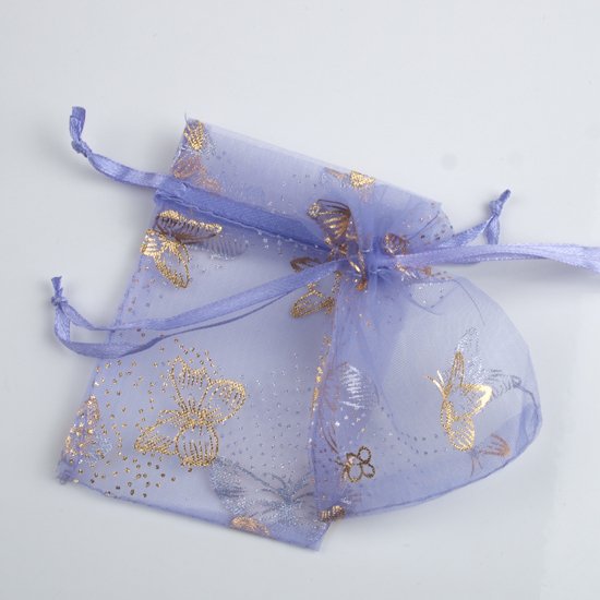 100pcs 7 x 9cm Purple Butterfly Organza Bag Jewelry gift Bag Wedding Accessory Pouch