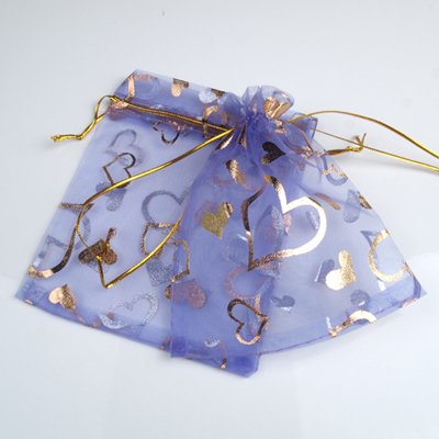 100pcs 7 x 9cm Purple Heart Organza Bag Jewelry gift Bag Wedding Accessory Pouch