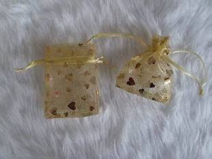 100pcs 7 x 9cm Yellow Heart Organza Bag Jewelry gift Bag Wedding Accessory Pouch B2