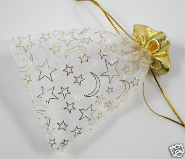 100pcs 9 x 12cm White Moon Star Organza Bag Jewelry gift Bag Wedding Accessory Pouch