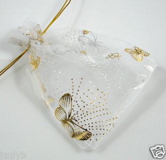 100pcs 9 x 12cm White Butterfly Organza Bag Jewelry gift Bag Wedding Accessory Pouch
