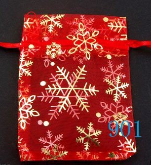 100pcs 9 x 12cm Red Snowflake Organza Bag Jewelry gift Bag Wedding Accessory Pouch