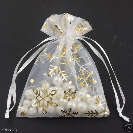 100pcs 9 x 12cm White Snowflake Organza Bag Jewelry gift Bag Wedding Accessory Pouch