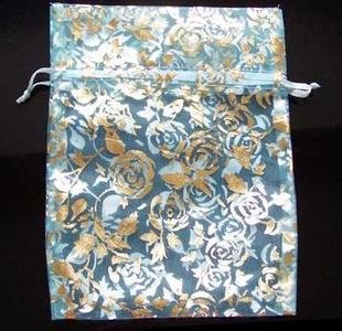 100pcs 9 x 12cm Blue Rose Organza Bag Jewelry gift Bag Wedding Accessory Pouch
