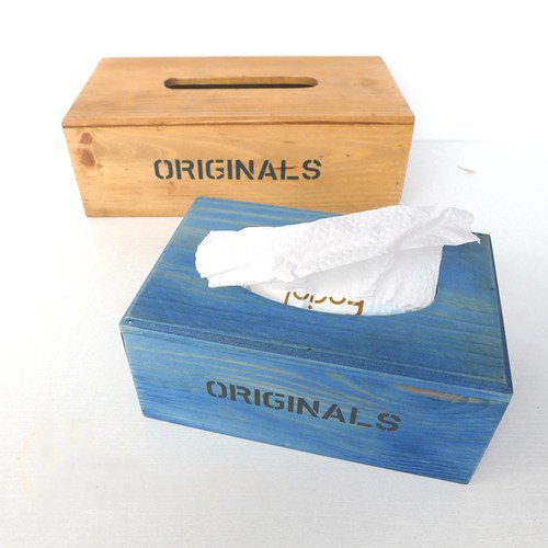 Original Blue Wooden Stack BOOK tissue box holder souvenir/gift