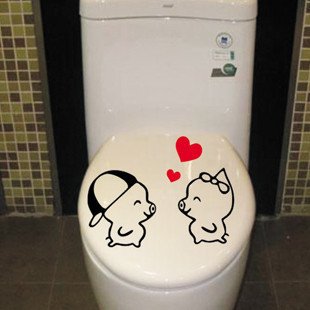 2pcs Love Pig Wall Sticker Art Toilet Bathroom Vinyl Deco