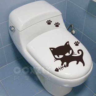 2pcs Cat Fish Wall Sticker Art Toilet Bathroom Vinyl Deco B2