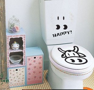 2pcs Happy Cow Face Wall Sticker Art Toilet Bathroom Vinyl Deco